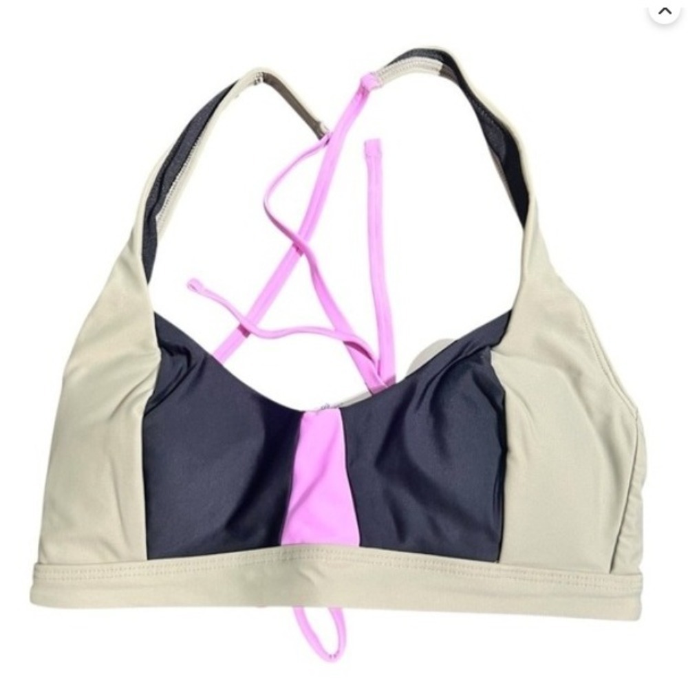 NWT prAna Tulum Colorblock Lace Up Bikini Top Black Green Pink S